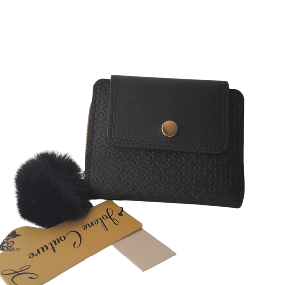 Jolene Couture Handbags - Jolene Couture Black Zippy Wallet with Pom Pom